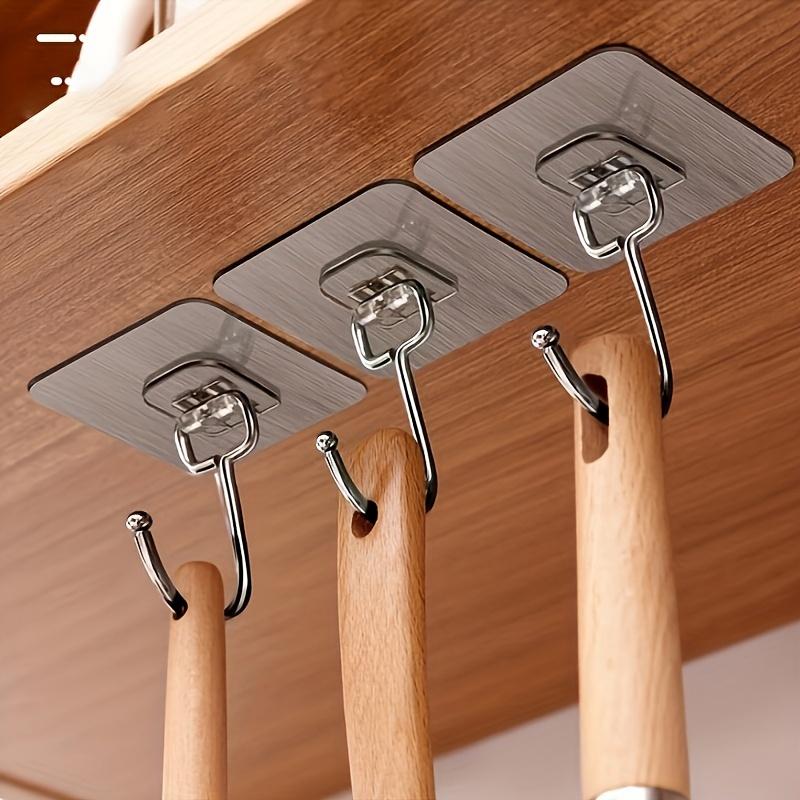 5pcs Stainless Steel Adhesive Wall Hooks - Heavy Duty, Transparent & Reusable, Waterproof and Oilproof, No-Drill Installation