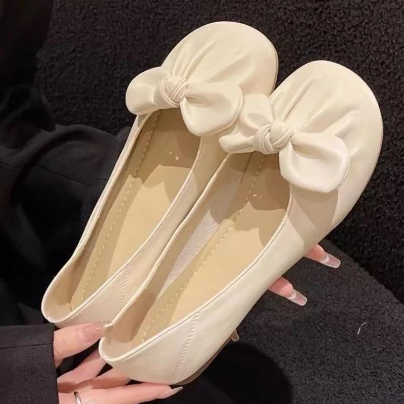 Fashion Mary Jane Women's Flat Shoes With Bow Moccasins Heel Office Ladies Footwear Young Vacation Popular Low Price 2025 Summer Social