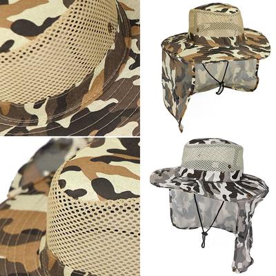 Camouflage Mesh Sun Hat for Various Age Breathable Fisherman Hat with Neckflap Sweat Absorbent Hat for Outdoor Activity