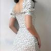 Women's Floral Puff Sleeve Lace-Up Short Dress - Spring/Summer Trendy Slimming Waist-Cinching Design