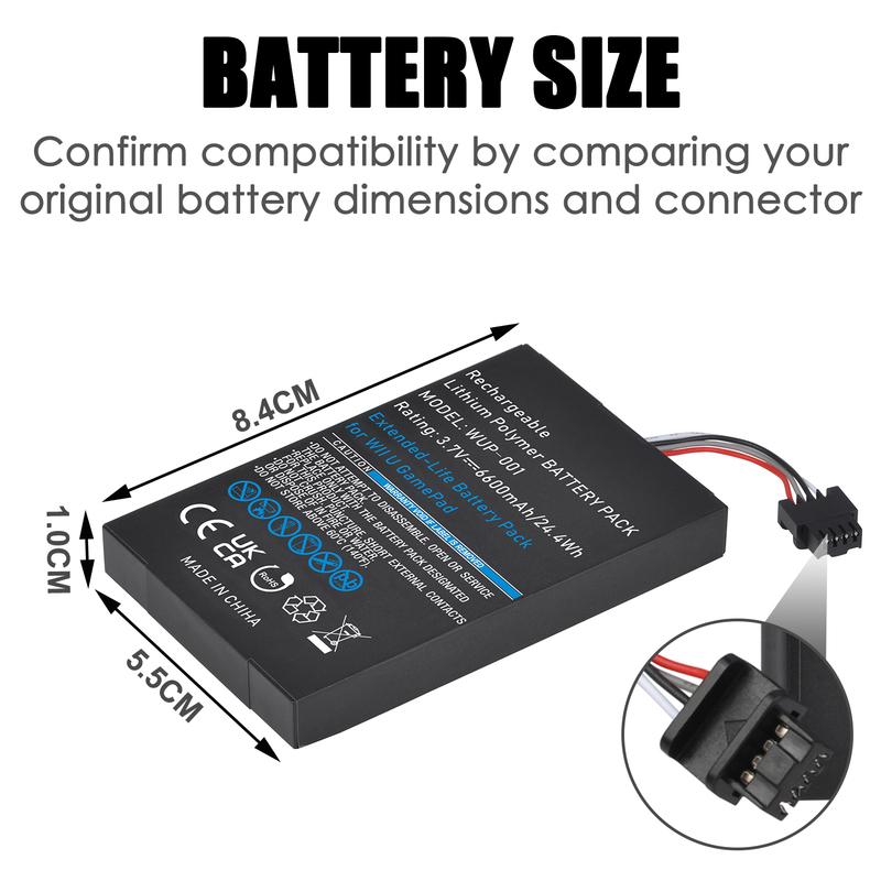6600mAh Wii U Gamepad Battery Replacement Rechargeable Battery Pack for Nintendo Wii U Controller WUP-010 WUP-012