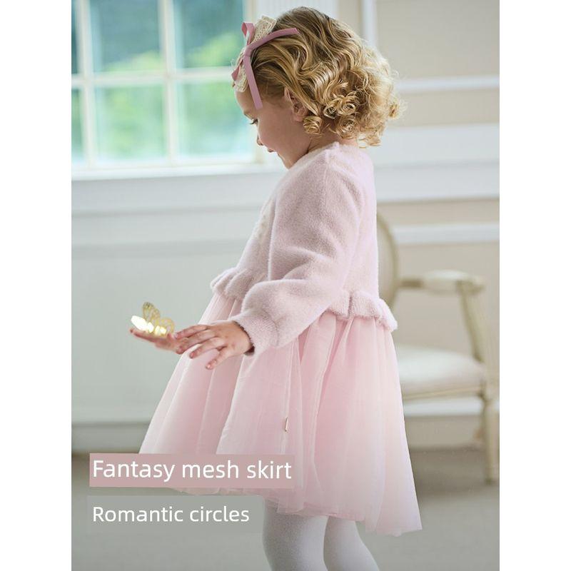 David Bella Kidsren's Sweater Dress Spring New Style Girls Baby Imitation Mink Velvet Fashionable Mesh Skirt Kidsren's Clothing