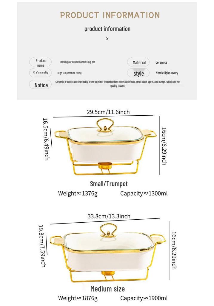 Luxury Ceramic Tableware Set: Rectangular Baking Pan, Casserole Stand, Candle-Heated Soup & Dry Pot