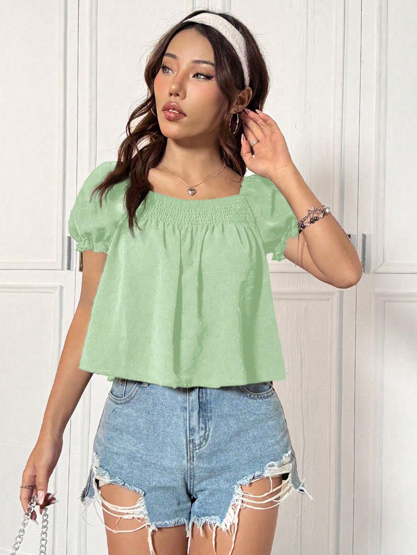 

В наличии: Женский топ в европейском и американском стиле INS, однотонный, с квадратным вырезом и рукавами-буфами M светло-зеленый