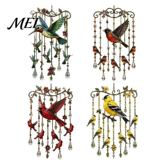 Crystal Bead Wind Chime Graceful Bird Chimes, Chimes for Outside, Metal Three-dimensional Carving Hanging Suncatchers with Pendants Garden Yard Decor