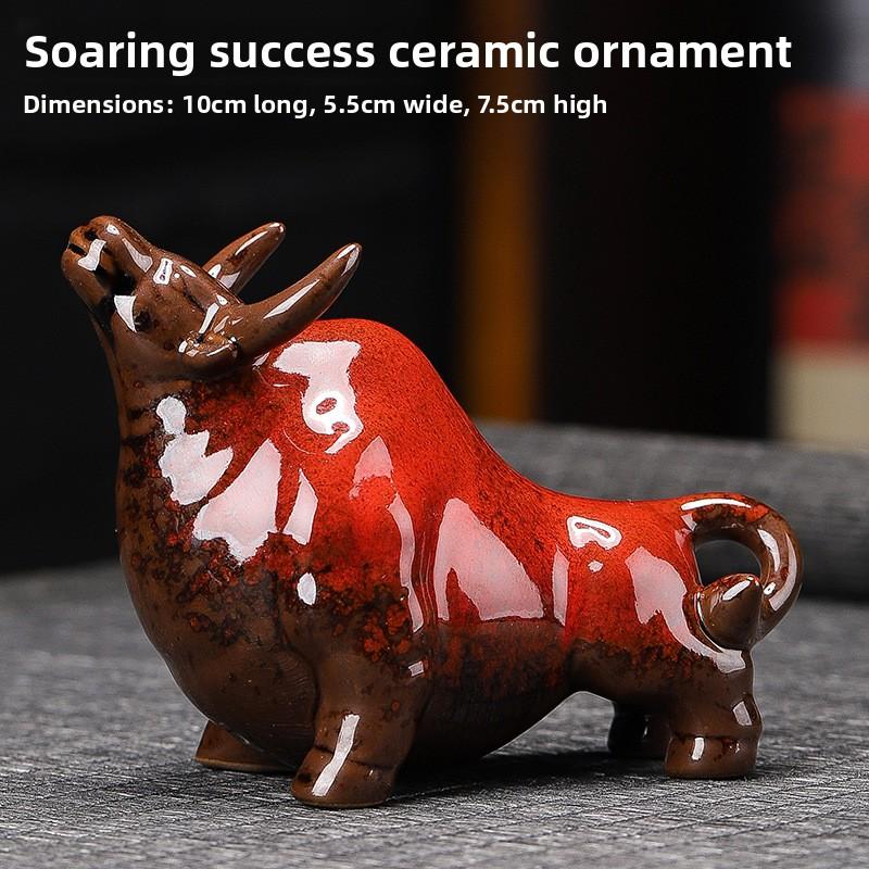 

Керамическая корова китайский предмет интерьера офисный настольный орнамент чайная фигурка для чайной церемонии чайный столик фарфоровое изделие подарок бык ци взлетающий чайный питомец