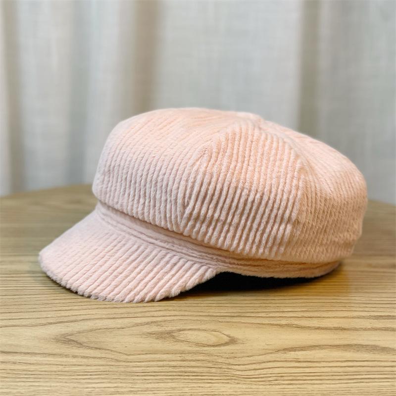 

Corduroy Autumn and Winter Hat Female Octagonal Hat Beret Female Britain Sweet and Cute Adjustable рожевий