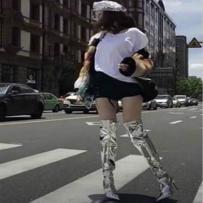 pointed thigh high boots