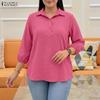Camicetta casual da donna con maniche a 3/4, colletto rovesciato, tinta unita