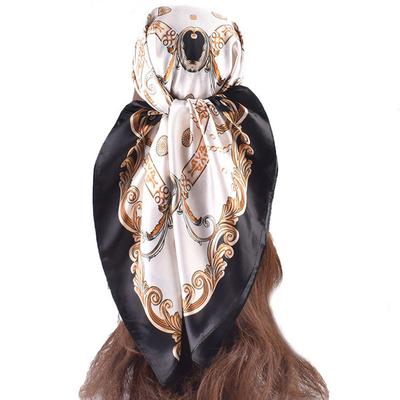 Luxury Design Hijab Women Silk Square Scarf Neckerchief Hair Bands Foulards Femme Shawls Wraps Ribbon Bandanas Ladies 90X90Cm