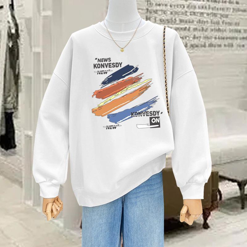 Fashion printing round neck velvet thickened pullover 2025 autumn and winter new popular foreign style age-reducing sweater women