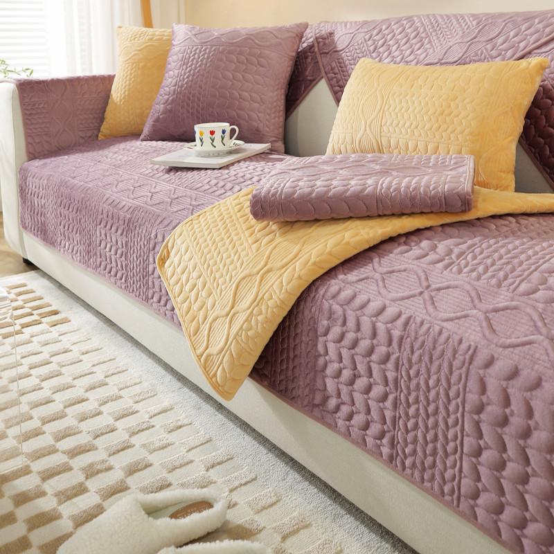 Autumn and Winter New Super Soft Geometric Wheat Ear Quilted Sofa Cushion Modern Simple Anti-slip Plush Sofa Cushion Towel