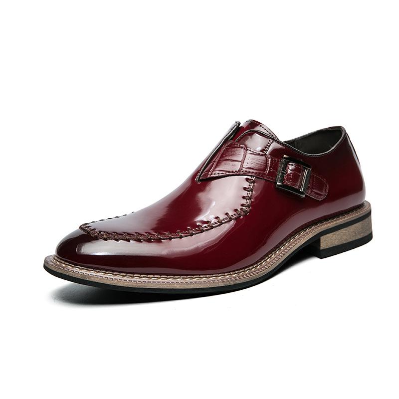 Men s Large Size Pointed Toe Leather Loafers with Wooden Heel 42 красный