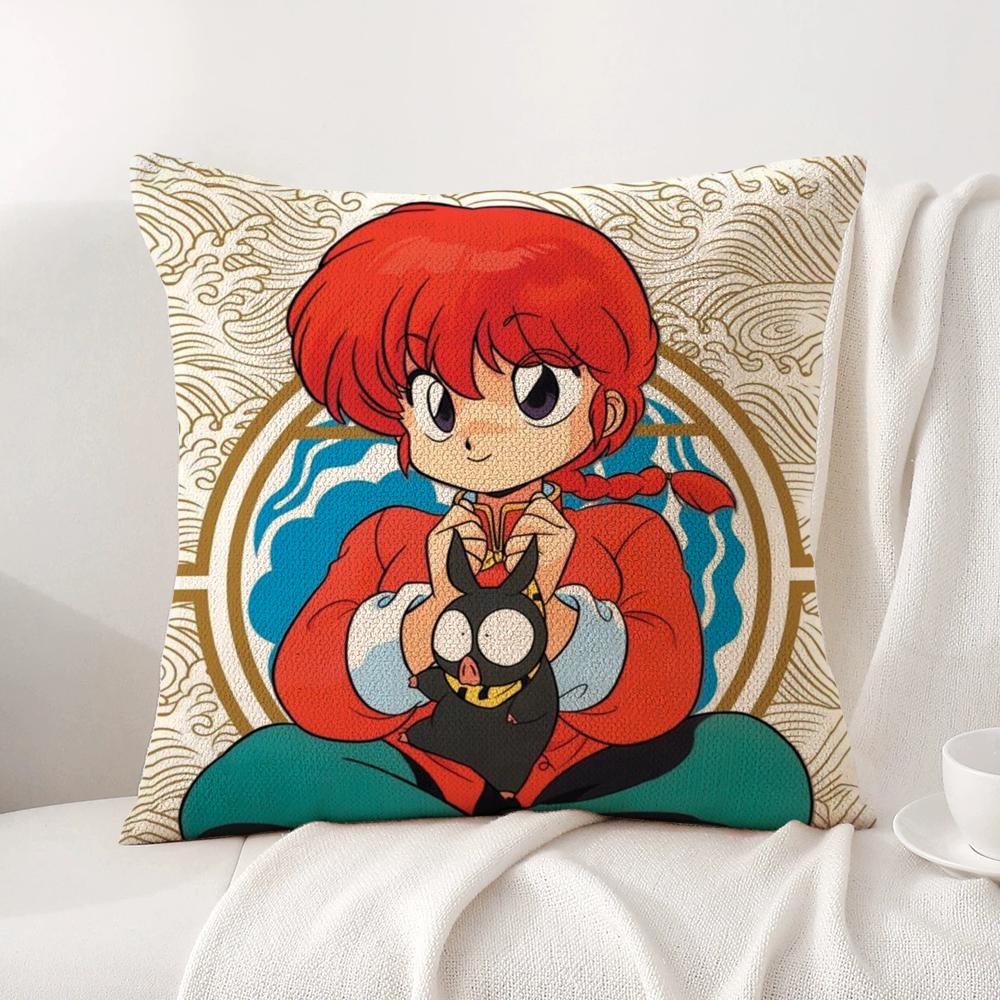 Cartoon R-Ranma1 2 Cushion Cover Summer Coolness Linen Fabric Double-Sided Printing Pillow Case Sofa Home Decor Gift
