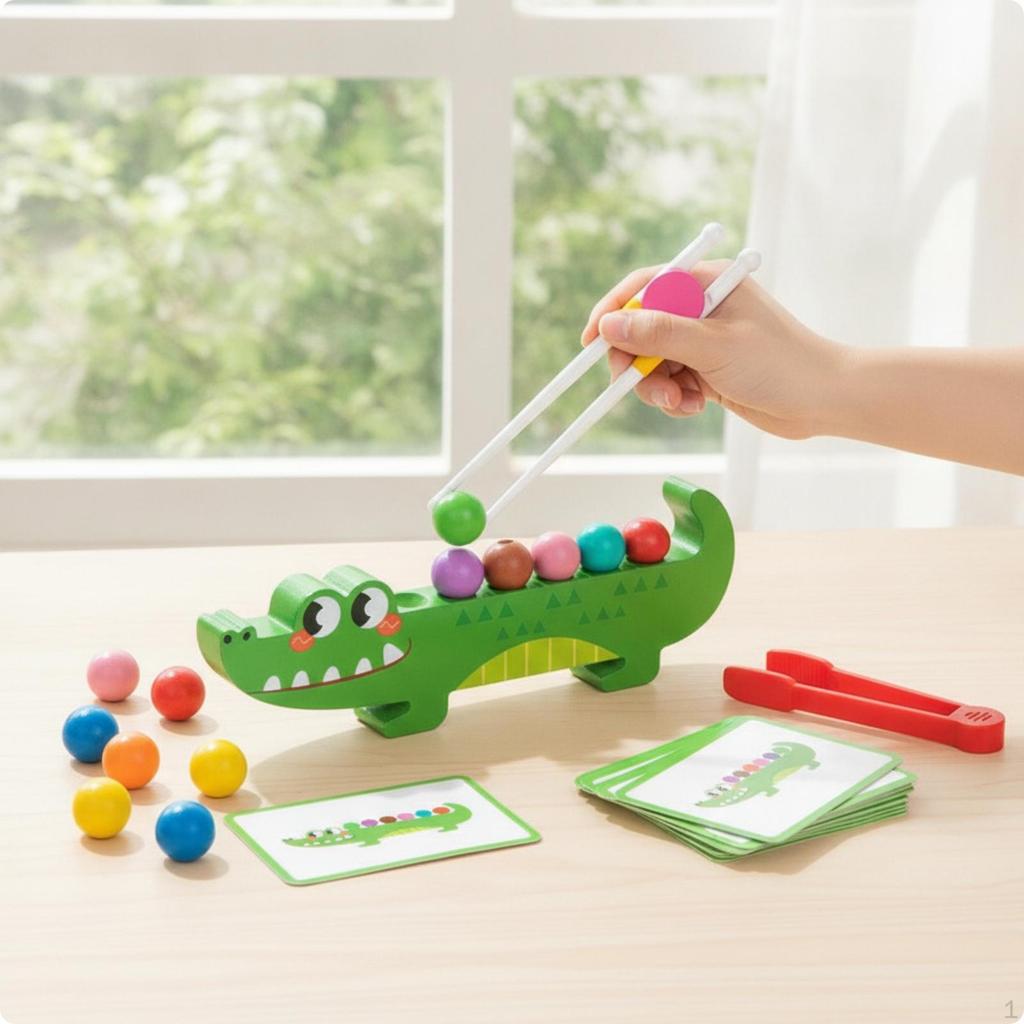 Wooden Bead Game with Tweezers Fine Motor Clip Matching Sorting Board for Preschoolers,