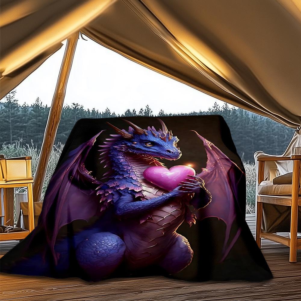 1pc Dragon Heart Throw Blanket Polyester Fiber, Lightweight Flannel, Soft & Warm, All Season Use for Outdoor, Camping Digital Print