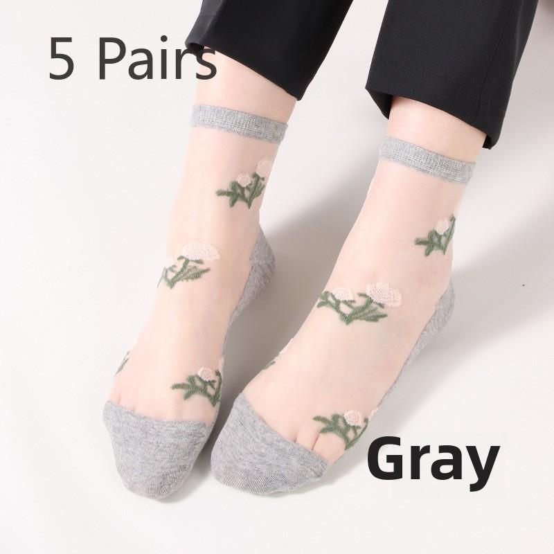 5 Pairs Socks Women Spring and Summer Crystal Stockings Sweet Rose Glass Stockings Crystal Socks