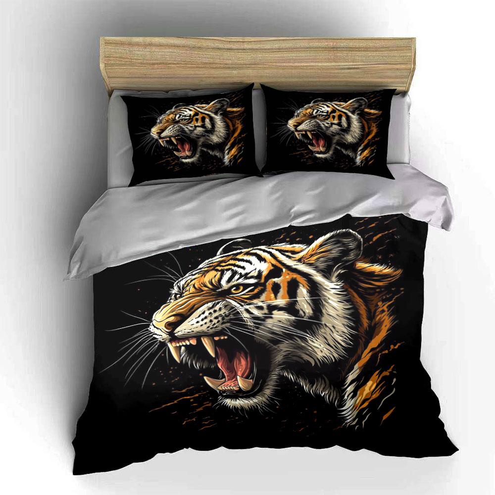 Roaring tiger design pattern. Bedding sets Duvet cover sets Duvet covers Pillowcases(1*Duvet Cover 2*Pillowcases without duvet insert)