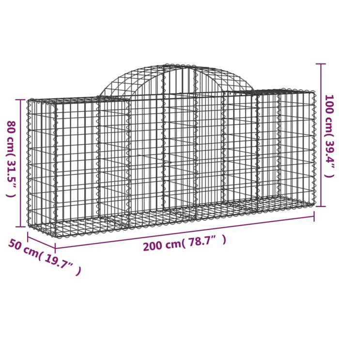 VidaXL Paniers à gabions arqués 3 pcs 200x50x80/100 cm Fer galvanisé, gabion, cage de gabion, panier de mur de gabion, mur 3146300
