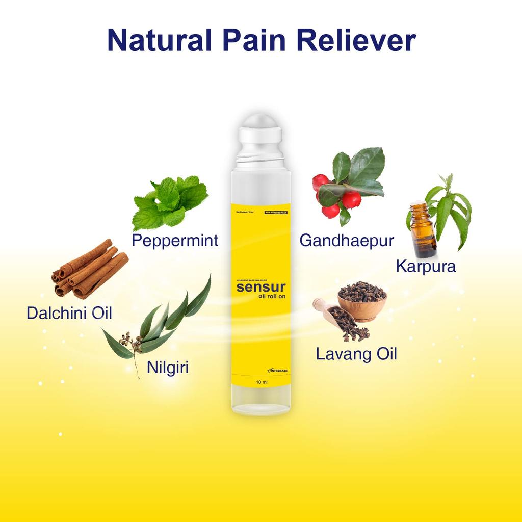 Sensur Natural & Ayurvedic Pain Relief Oil Roll On 10ml Pack of 6 Fast Relief for Muscles & Joints