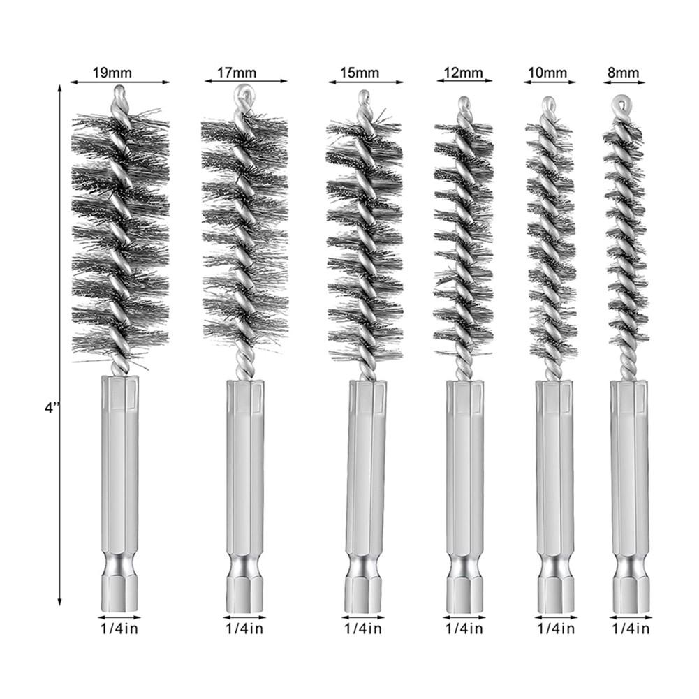 

6Pcs 8/10/12/15/17/19mm Drilling Wire Brush Stainless Steel Cleaning Brushes For Impact Drill Machinery Washing Tool China Mainland