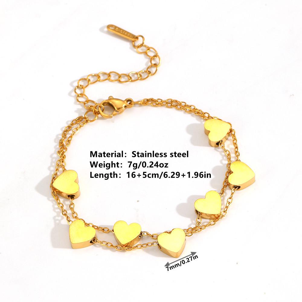 Double Layer Heart Pendant Bracelet - 18K Gold Stainless Steel, Colorfast, 7 Hearts Design for Women
