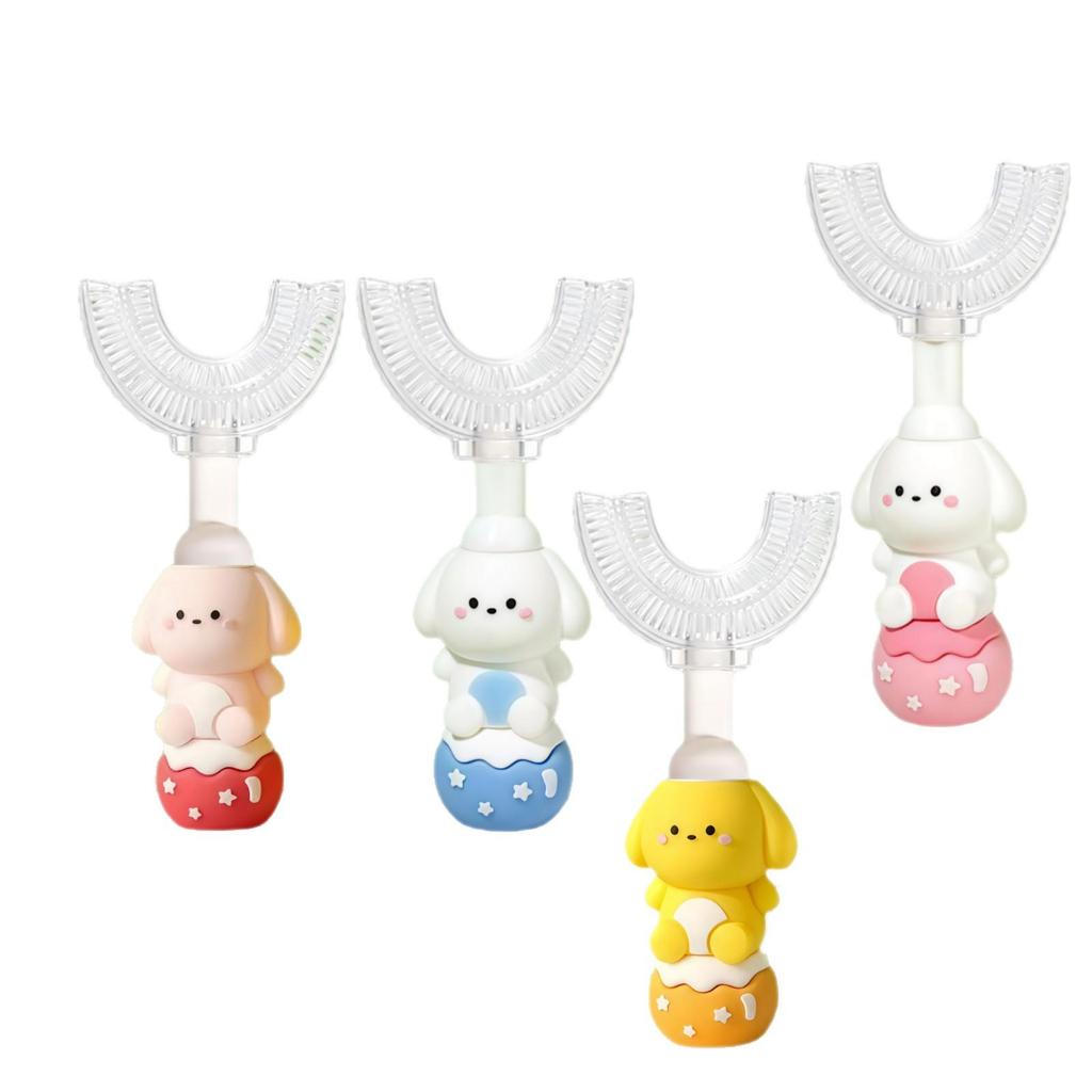 Children's U-Shaped Toothbrush, Ages 1-12, Soft Bristle Silicone, Cartoon Puppy Design, Individually Packaged