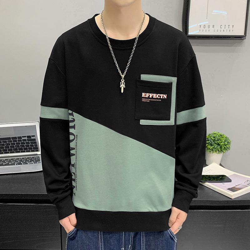 Men's Color Block Round Neck Hoodie - Spring & Autumn Fashion for Teens