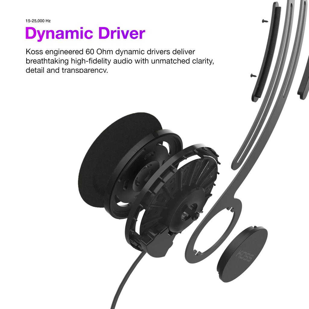 Koss KPH40 Utility Detachable and Replaceable Cord Retro Design On-Ear Headphones, System, Style, Ultra-Lightweight (Stealth Black)