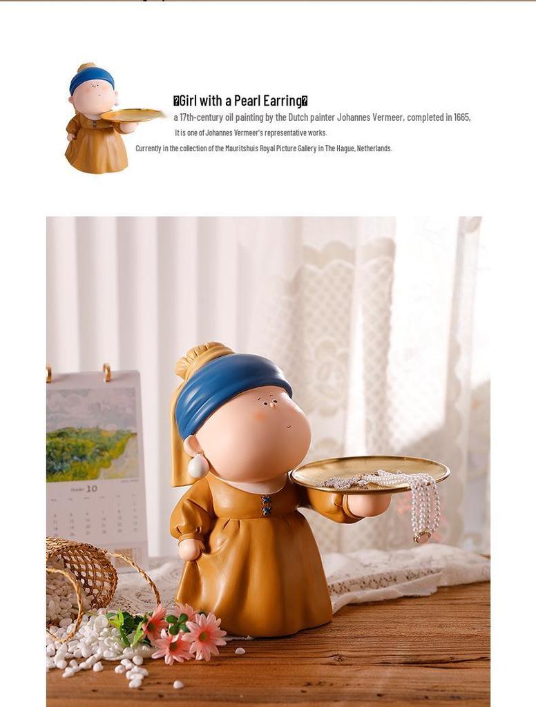 Decorative Foyer Key Tray with Pearl Earring Girl Design - Creative Living Room Ornament