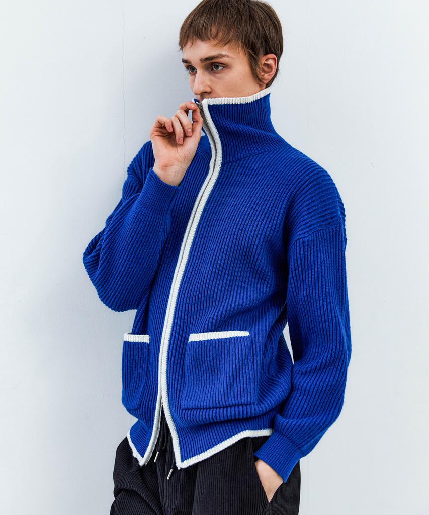 Trip Le Sens Two-Way Combination Wool Zip-Up Knit_Blue