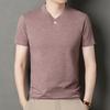 2026 Korean Style Men's Casual and Fashionable One Button V-neck Solid Color Short Sleeved T-shirt Summer Versatile Top