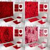 Beautiful Rose Fabric Shower Curtain Red Flowers Bathroom Curtains Pedestal Rug Toilet Lid Cover Non-Slip Carpet Bath Mats Rugs