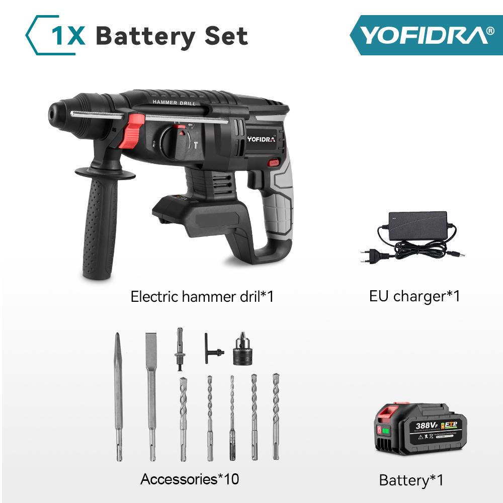 Yofidra 26MM Brushless Electric Hammer Electric Pick Impact Drill Multi-function Cordless Rotary Tool Fit For Makita 18V Battery Pin