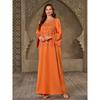 2025 Summer Long Sleeve Middle East Hot Drilling Embroidered Moroccan Robe Plus Size Dubai Round Neck Jumpsuit DRESS
