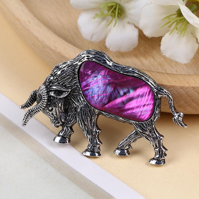 Shell Zodiac Bull Brooch With Embedding Decor For Fashion Accessories