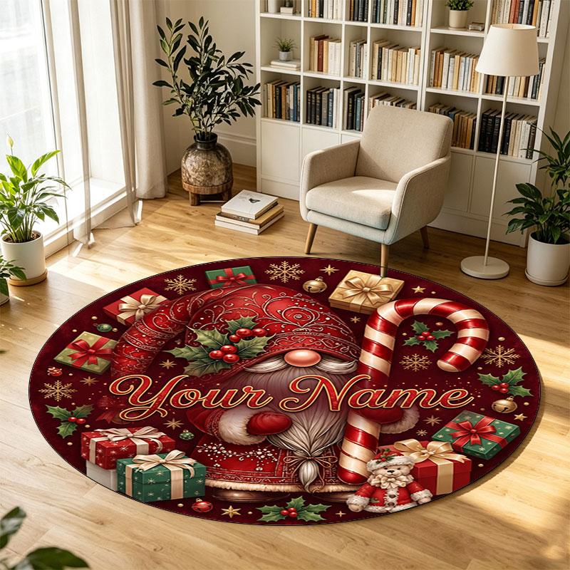 Natale (149) Tappeto Circolare in Velluto di Cristallo Personalizzabile con Nome e Testo Tappeto Morbido Rotondo per Pavimento per Decorazione Soggiorno Camera da Letto