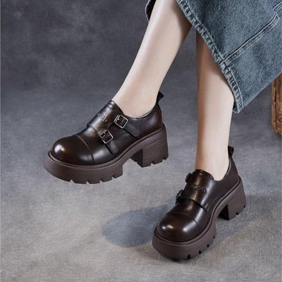 Damenschuhe mit dicker Sohle aus echtem Leder, Pumps im britischen Stil, vielseitige Plateauschuhe