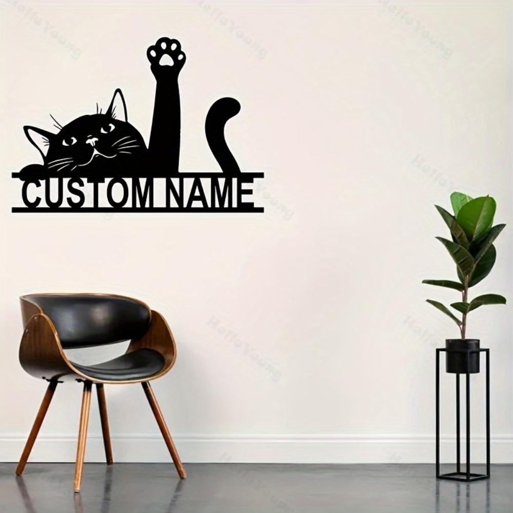 Vintage Black Cat Metal Wall Art Custom Name Sign Home Decor