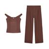 Crepe Wide Leg Mid-Waist Comfortable Minimalist Casual Pants 5070005 V-neck off-Shoulder Short Top 5070004
