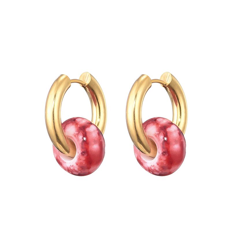 

Classic Gold Color Stainless Steel Hoop Earrings For Women Colorful Acrylic Round Bead Bohemian Zircon Earings Pendientes Mujer винный