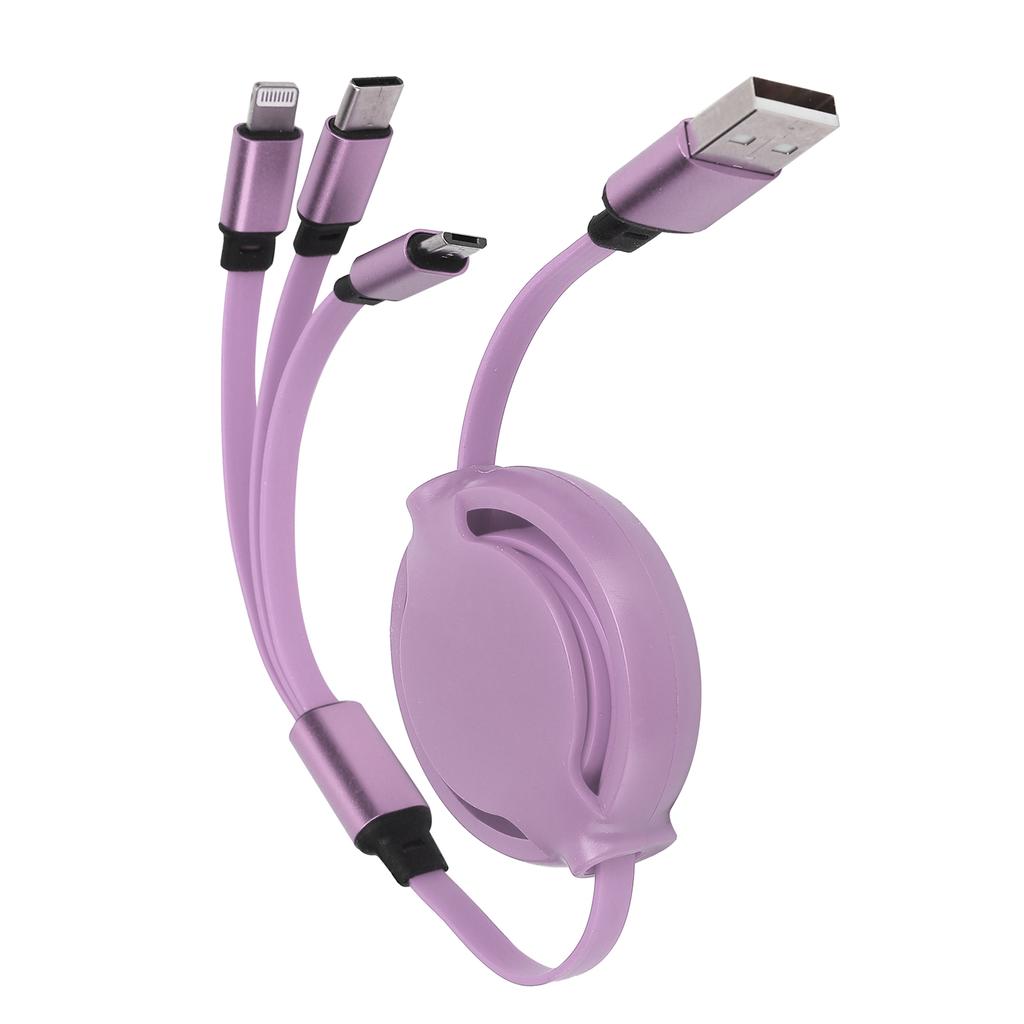 3 in 1 Multi Retractable Charger Cable 3A with TypeCfor IOSfor Android Connector(Purple )