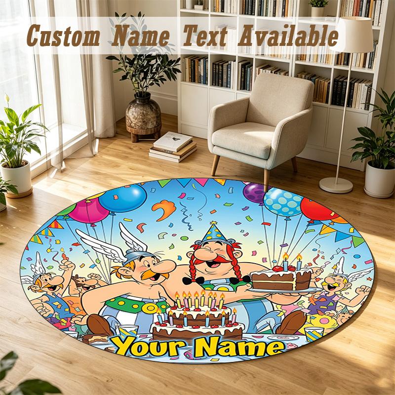 Round Rug Custom NameAsterix & Obelix Pattern Non Slip Carpet Home Floor Decor