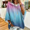 Women's Casual Hoodie with Drawstring Hood and Gradient Print - Oversized Long Sleeve Pullover Top