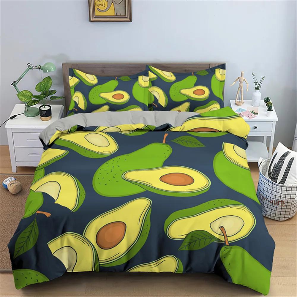 Lustige Avocado Bettwäsche-Sets Cartoon Niedliche Mädchen Jungen Teenager Polyester Bettwäsche-Sets Einzel Doppel Queen King Size Bettbezüge