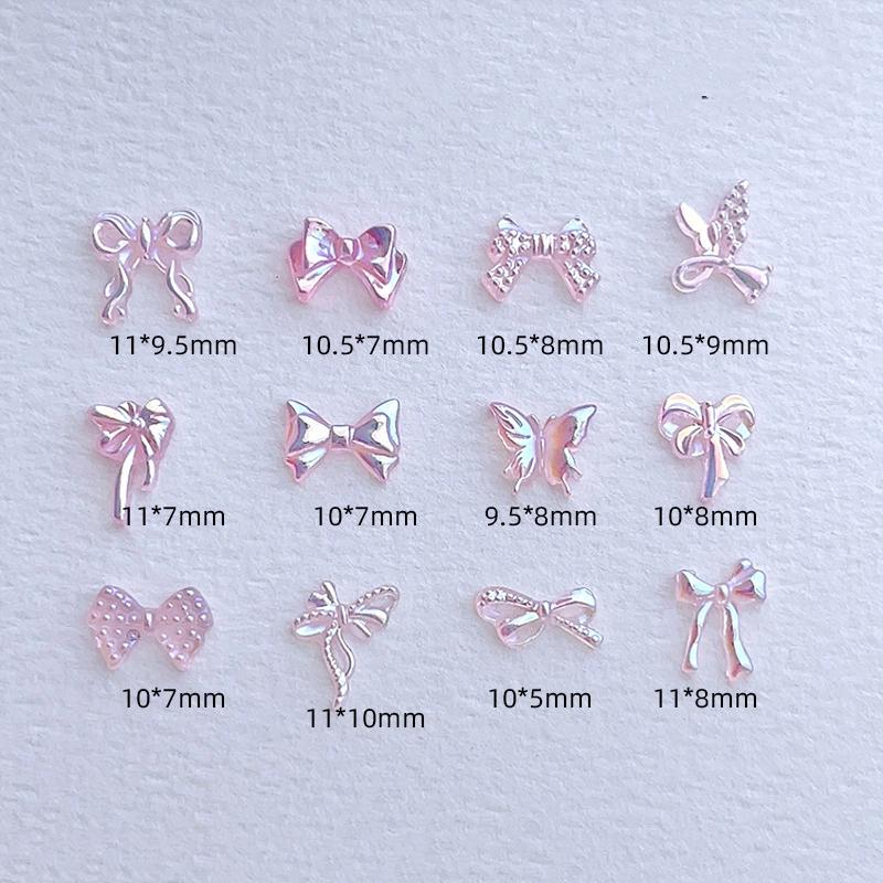 120 Sztuk Tęczowych Błyszczących Amuletów do Paznokci w Kształcie Kokardki Z Przezroczystym Pudełkiem do Przechowywania Idealne Do Manicure DIY, Zdobienia Paznokci, Użytku Domowego i w Salonie Kokardka