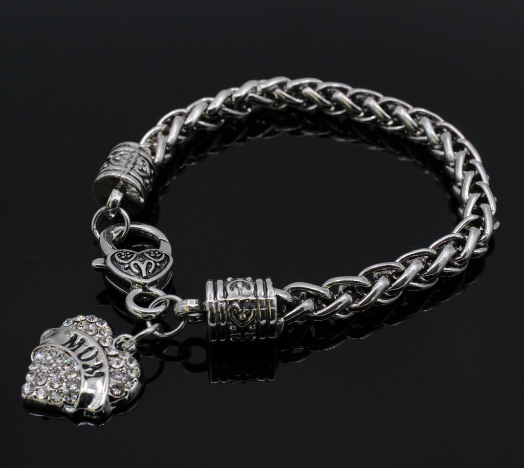 European & American Fashion Retro Rhinestone Heart 'Mom' Bracelet