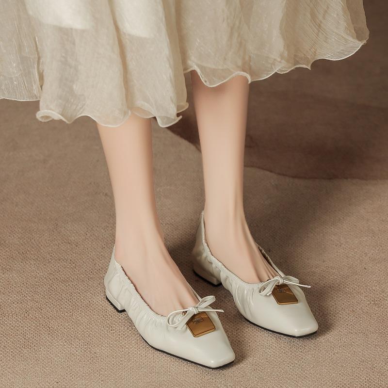 

H967-2 bow single shoes, shallow temperament casual shoes, soft leather, long-term wear is not tired, versatile commuter women s shoes 40