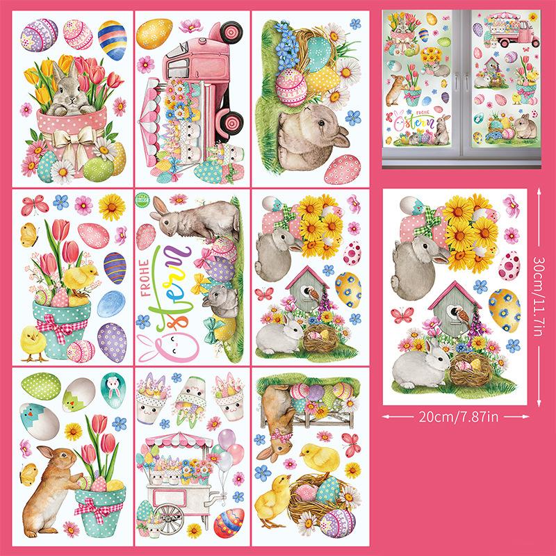 9 ks velikonoční samolepky na okno Happy Easter Bunny Window Clip for Glass Dveře
