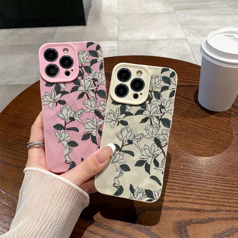 Surface Wrinkles and Unevenness Phone Shell Gardenia Floral Printed Protective Matte TPU Cover Soft Silicone Case